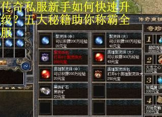传奇私服新手如何快速升级？五大秘籍助你称霸全服