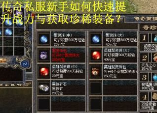 传奇私服新手如何快速提升战力与获取珍稀装备？