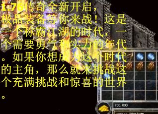 1.76传奇全新开启，极品装备等你来战！这是一个称霸江湖的时代，一个需要勇气和实力的年代。如果你想成为这个时代的主角，那么就来挑战这个充满挑战和惊喜的世界。